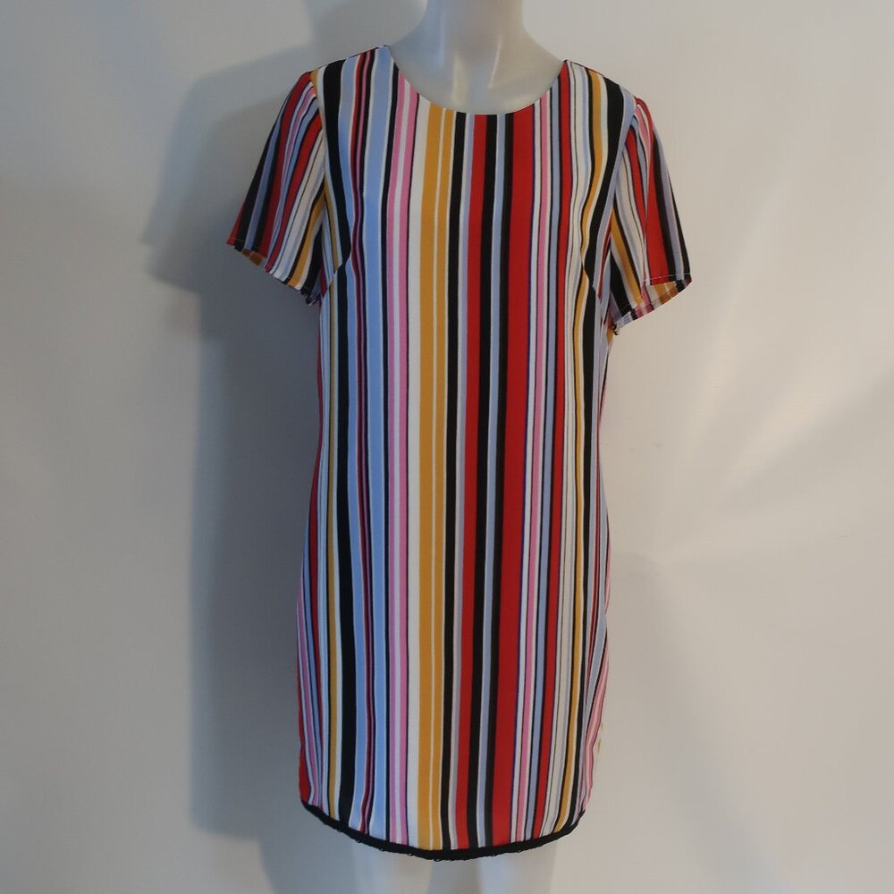Womens Aidan Multicolor Short Sleeve Striped Shift Dress 14